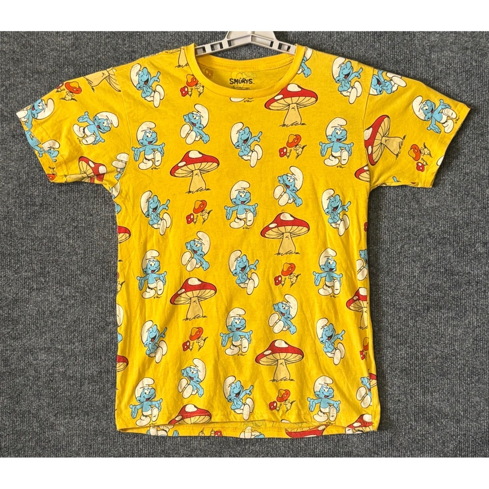 The Smurfs Mens Yellow All‎ Over Print Graphic T-Shirt Mushroom Size S